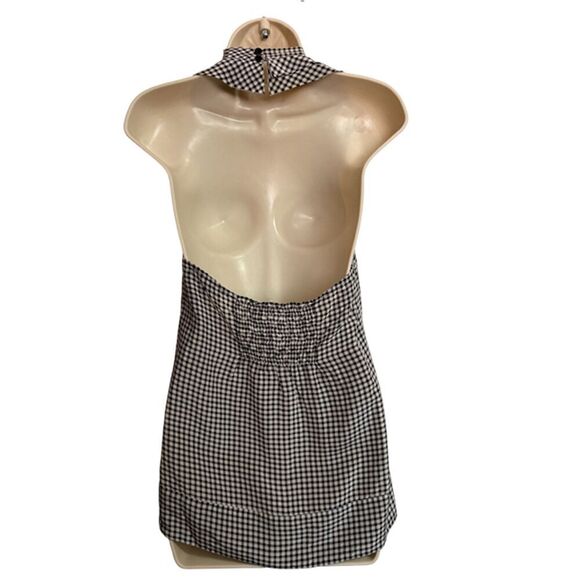 BCBGMaxzazira White & Black Checkered Plaid Silk Halter Rockabilly Top Size S - Picture 5 of 13